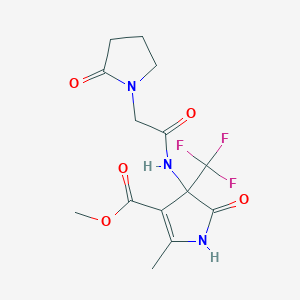 molecular formula C14H16F3N3O5 B4175258 methyl 2-methyl-5-oxo-4-{[(2-oxo-1-pyrrolidinyl)acetyl]amino}-4-(trifluoromethyl)-4,5-dihydro-1H-pyrrole-3-carboxylate 
