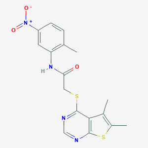 molecular formula C17H16N4O3S2 B417526 2-[(5,6-dimethylthieno[2,3-d]pyrimidin-4-yl)sulfanyl]-N-{5-nitro-2-methylphenyl}acetamide 