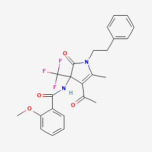 molecular formula C24H23F3N2O4 B4175268 N-[4-acetyl-5-methyl-2-oxo-1-(2-phenylethyl)-3-(trifluoromethyl)-2,3-dihydro-1H-pyrrol-3-yl]-2-methoxybenzamide 