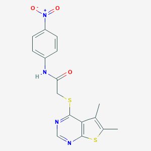 molecular formula C16H14N4O3S2 B417528 2-[(5,6-dimethylthieno[2,3-d]pyrimidin-4-yl)sulfanyl]-N-{4-nitrophenyl}acetamide 