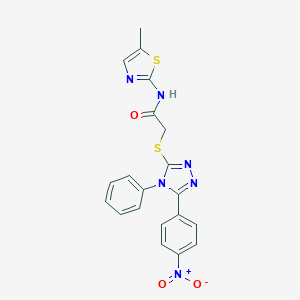 molecular formula C20H16N6O3S2 B417530 2-[(5-{4-nitrophenyl}-4-phenyl-4H-1,2,4-triazol-3-yl)sulfanyl]-N-(5-methyl-1,3-thiazol-2-yl)acetamide 