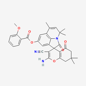 molecular formula C33H31N3O6 B4175300 2-amino-3-cyano-4',4',6',7,7-pentamethyl-2',5-dioxo-5,6,7,8-tetrahydro-4'H-spiro[chromene-4,1'-pyrrolo[3,2,1-ij]quinolin]-8'-yl 2-methoxybenzoate 