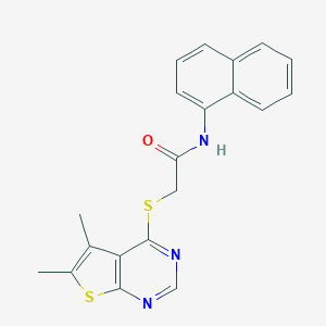 molecular formula C20H17N3OS2 B417531 2-[(5,6-dimethylthieno[2,3-d]pyrimidin-4-yl)sulfanyl]-N-naphthalen-1-ylacetamide 