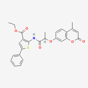molecular formula C26H23NO6S B4175315 ethyl 2-({2-[(4-methyl-2-oxo-2H-chromen-7-yl)oxy]propanoyl}amino)-5-phenyl-3-thiophenecarboxylate 