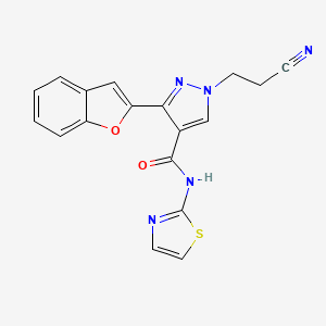 molecular formula C18H13N5O2S B4175326 3-(1-benzofuran-2-yl)-1-(2-cyanoethyl)-N-1,3-thiazol-2-yl-1H-pyrazole-4-carboxamide 