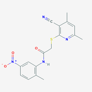 molecular formula C17H16N4O3S B417533 2-[(3-cyano-4,6-dimethylpyridin-2-yl)sulfanyl]-N-{5-nitro-2-methylphenyl}acetamide 