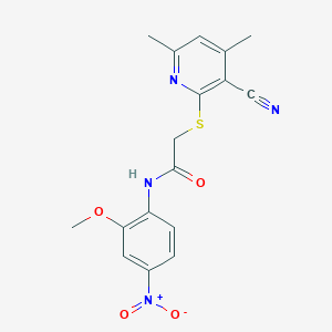 molecular formula C17H16N4O4S B417541 2-[(3-cyano-4,6-dimethyl-2-pyridinyl)sulfanyl]-N-{4-nitro-2-methoxyphenyl}acetamide 