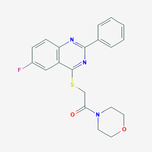 molecular formula C20H18FN3O2S B417543 6-Fluoro-2-phenylquinazolin-4-yl 2-morpholin-4-yl-2-oxoethyl sulfide 