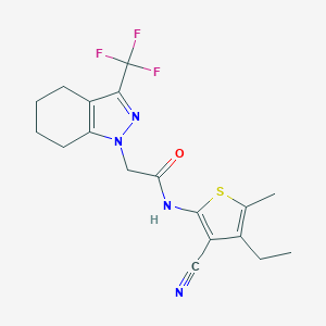 molecular formula C18H19F3N4OS B417545 N-(3-Cyano-4-ethyl-5-methyl-thiophen-2-yl)-2-(3-trifluoromethyl-4,5,6,7-tetrahydro-indazol-1-yl)-acetamide 