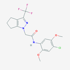 molecular formula C17H17ClF3N3O3 B417549 N-(4-chloro-2,5-dimethoxyphenyl)-2-[3-(trifluoromethyl)-5,6-dihydrocyclopenta[c]pyrazol-1(4H)-yl]acetamide 