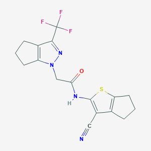 molecular formula C17H15F3N4OS B417553 N-(3-cyano-5,6-dihydro-4H-cyclopenta[b]thiophen-2-yl)-2-[3-(trifluoromethyl)-5,6-dihydrocyclopenta[c]pyrazol-1(4H)-yl]acetamide 