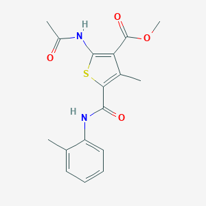 molecular formula C17H18N2O4S B417562 Methyl 2-(acetylamino)-4-methyl-5-{[(2-methylphenyl)amino]carbonyl}thiophene-3-carboxylate 