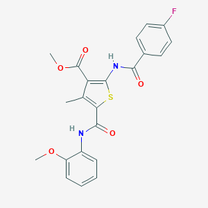 molecular formula C22H19FN2O5S B417563 Methyl 2-[(4-fluorobenzoyl)amino]-5-[(2-methoxyanilino)carbonyl]-4-methyl-3-thiophenecarboxylate 