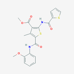 molecular formula C20H18N2O5S2 B417564 Methyl 4-methyl-5-({[2-(methyloxy)phenyl]amino}carbonyl)-2-[(thien-2-ylcarbonyl)amino]thiophene-3-carboxylate 