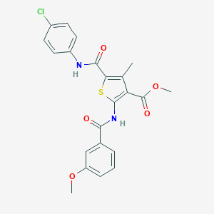 molecular formula C22H19ClN2O5S B417565 Methyl 5-{[(4-chlorophenyl)amino]carbonyl}-4-methyl-2-({[3-(methyloxy)phenyl]carbonyl}amino)thiophene-3-carboxylate 