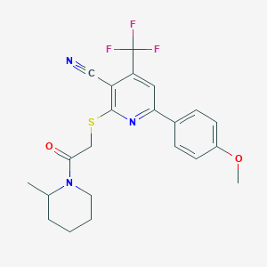 molecular formula C22H22F3N3O2S B4175656 6-(4-methoxyphenyl)-2-{[2-(2-methyl-1-piperidinyl)-2-oxoethyl]thio}-4-(trifluoromethyl)nicotinonitrile 