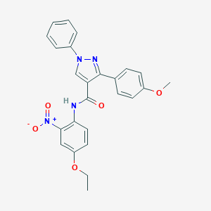 molecular formula C25H22N4O5 B417567 N-{4-(ethyloxy)-2-nitrophenyl}-3-[4-(methyloxy)phenyl]-1-phenyl-1H-pyrazole-4-carboxamide 