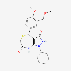 molecular formula C21H27N3O4S B4175676 1-cyclohexyl-3-hydroxy-4-[4-methoxy-3-(methoxymethyl)phenyl]-4,8-dihydro-1H-pyrazolo[3,4-e][1,4]thiazepin-7(6H)-one 