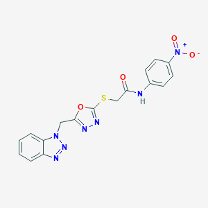 molecular formula C17H13N7O4S B417568 2-{[5-(1H-1,2,3-benzotriazol-1-ylmethyl)-1,3,4-oxadiazol-2-yl]sulfanyl}-N-{4-nitrophenyl}acetamide 