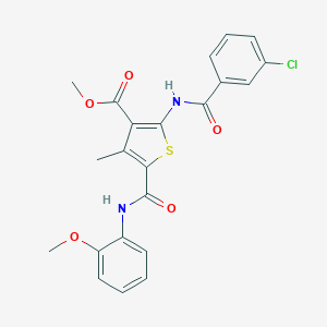 molecular formula C22H19ClN2O5S B417569 Methyl 2-{[(3-chlorophenyl)carbonyl]amino}-4-methyl-5-({[2-(methyloxy)phenyl]amino}carbonyl)thiophene-3-carboxylate 