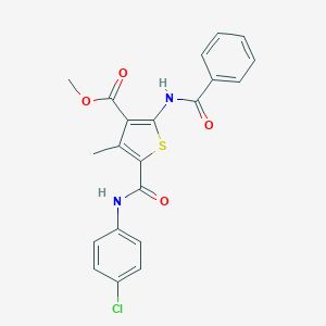 molecular formula C21H17ClN2O4S B417570 Methyl 5-{[(4-chlorophenyl)amino]carbonyl}-4-methyl-2-[(phenylcarbonyl)amino]thiophene-3-carboxylate 