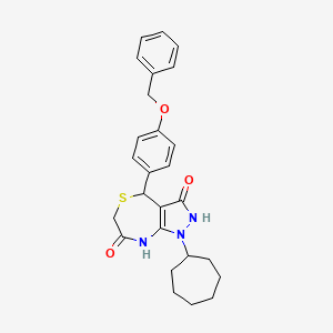 molecular formula C26H29N3O3S B4175700 4-[4-(benzyloxy)phenyl]-1-cycloheptyl-3-hydroxy-4,8-dihydro-1H-pyrazolo[3,4-e][1,4]thiazepin-7(6H)-one 