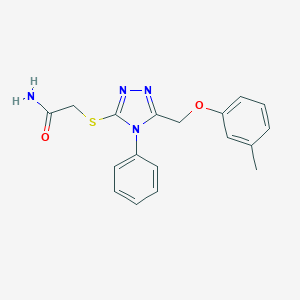 molecular formula C18H18N4O2S B417572 2-[(5-{[(3-methylphenyl)oxy]methyl}-4-phenyl-4H-1,2,4-triazol-3-yl)sulfanyl]acetamide 