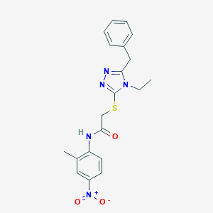 molecular formula C20H21N5O3S B417574 2-[(5-benzyl-4-ethyl-4H-1,2,4-triazol-3-yl)sulfanyl]-N-(2-methyl-4-nitrophenyl)acetamide 