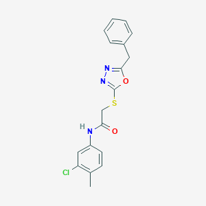 molecular formula C18H16ClN3O2S B417581 2-[(5-benzyl-1,3,4-oxadiazol-2-yl)sulfanyl]-N-(3-chloro-4-methylphenyl)acetamide 