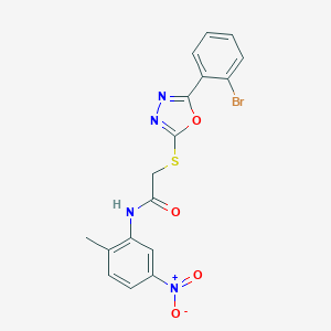 molecular formula C17H13BrN4O4S B417582 2-{[5-(2-bromophenyl)-1,3,4-oxadiazol-2-yl]sulfanyl}-N-{5-nitro-2-methylphenyl}acetamide 
