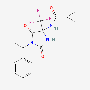 molecular formula C16H16F3N3O3 B4175880 N-[2,5-dioxo-1-(1-phenylethyl)-4-(trifluoromethyl)-4-imidazolidinyl]cyclopropanecarboxamide 