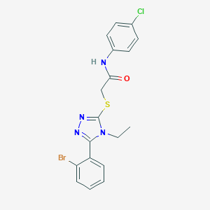 molecular formula C18H16BrClN4OS B417589 2-{[5-(2-bromophenyl)-4-ethyl-4H-1,2,4-triazol-3-yl]sulfanyl}-N-(4-chlorophenyl)acetamide 
