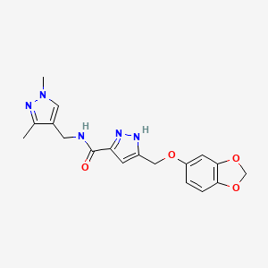 molecular formula C18H19N5O4 B4175908 5-[(1,3-benzodioxol-5-yloxy)methyl]-N-[(1,3-dimethyl-1H-pyrazol-4-yl)methyl]-1H-pyrazole-3-carboxamide 