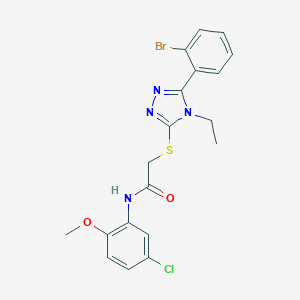 molecular formula C19H18BrClN4O2S B417591 2-{[5-(2-bromophenyl)-4-ethyl-4H-1,2,4-triazol-3-yl]sulfanyl}-N-[5-chloro-2-(methyloxy)phenyl]acetamide 