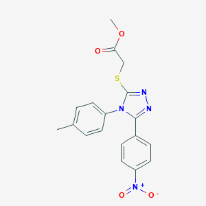 molecular formula C18H16N4O4S B417594 methyl {[5-{4-nitrophenyl}-4-(4-methylphenyl)-4H-1,2,4-triazol-3-yl]sulfanyl}acetate 