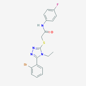 molecular formula C18H16BrFN4OS B417596 2-{[5-(2-bromophenyl)-4-ethyl-4H-1,2,4-triazol-3-yl]sulfanyl}-N-(4-fluorophenyl)acetamide 