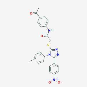 molecular formula C25H21N5O4S B417597 N-(4-acetylphenyl)-2-{[5-{4-nitrophenyl}-4-(4-methylphenyl)-4H-1,2,4-triazol-3-yl]sulfanyl}acetamide 
