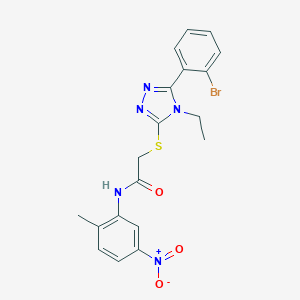 molecular formula C19H18BrN5O3S B417599 2-{[5-(2-bromophenyl)-4-ethyl-4H-1,2,4-triazol-3-yl]sulfanyl}-N-{5-nitro-2-methylphenyl}acetamide 