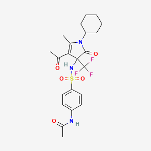 molecular formula C22H26F3N3O5S B4175997 N-[4-({[4-acetyl-1-cyclohexyl-5-methyl-2-oxo-3-(trifluoromethyl)-2,3-dihydro-1H-pyrrol-3-yl]amino}sulfonyl)phenyl]acetamide 