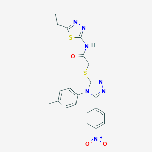 molecular formula C21H19N7O3S2 B417600 N-(5-ethyl-1,3,4-thiadiazol-2-yl)-2-{[5-{4-nitrophenyl}-4-(4-methylphenyl)-4H-1,2,4-triazol-3-yl]sulfanyl}acetamide 