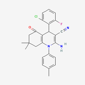 molecular formula C25H23ClFN3O B4176002 2-amino-4-(2-chloro-6-fluorophenyl)-7,7-dimethyl-1-(4-methylphenyl)-5-oxo-1,4,5,6,7,8-hexahydro-3-quinolinecarbonitrile 