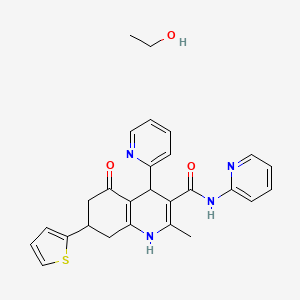 molecular formula C27H28N4O3S B4176033 2-methyl-5-oxo-N,4-di-2-pyridinyl-7-(2-thienyl)-1,4,5,6,7,8-hexahydro-3-quinolinecarboxamide - ethanol (1:1) 