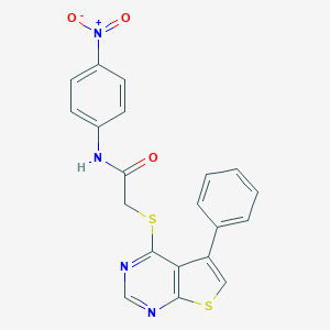 molecular formula C20H14N4O3S2 B417604 N-(4-nitrophenyl)-2-(5-phenylthieno[2,3-d]pyrimidin-4-yl)sulfanylacetamide 
