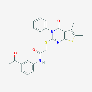 molecular formula C24H21N3O3S2 B417605 N-(3-acetylphenyl)-2-[(5,6-dimethyl-4-oxo-3-phenyl-3,4-dihydrothieno[2,3-d]pyrimidin-2-yl)sulfanyl]acetamide 
