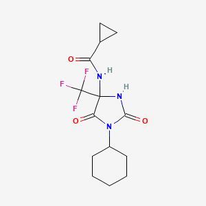 molecular formula C14H18F3N3O3 B4176055 N-[1-cyclohexyl-2,5-dioxo-4-(trifluoromethyl)-4-imidazolidinyl]cyclopropanecarboxamide 