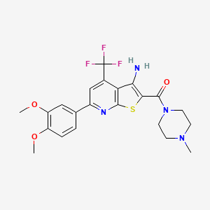 molecular formula C22H23F3N4O3S B4176069 6-(3,4-dimethoxyphenyl)-2-[(4-methyl-1-piperazinyl)carbonyl]-4-(trifluoromethyl)thieno[2,3-b]pyridin-3-amine 