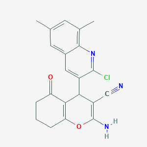 molecular formula C21H18ClN3O2 B417607 2-amino-4-(2-chloro-6,8-dimethyl-3-quinolinyl)-5-oxo-5,6,7,8-tetrahydro-4H-chromene-3-carbonitrile 