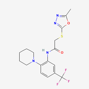 molecular formula C17H19F3N4O2S B4176074 2-[(5-methyl-1,3,4-oxadiazol-2-yl)thio]-N-[2-(1-piperidinyl)-5-(trifluoromethyl)phenyl]acetamide 
