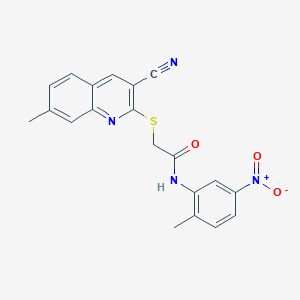 molecular formula C20H16N4O3S B417608 2-(3-cyano-7-methylquinolin-2-yl)sulfanyl-N-(2-methyl-5-nitrophenyl)acetamide 