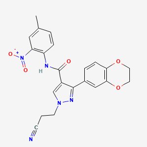 molecular formula C22H19N5O5 B4176101 1-(2-cyanoethyl)-3-(2,3-dihydro-1,4-benzodioxin-6-yl)-N-(4-methyl-2-nitrophenyl)-1H-pyrazole-4-carboxamide 
